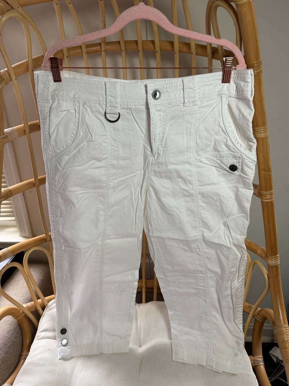 Style & Co. White Cargo Capri Pants with D-Ring Detail
